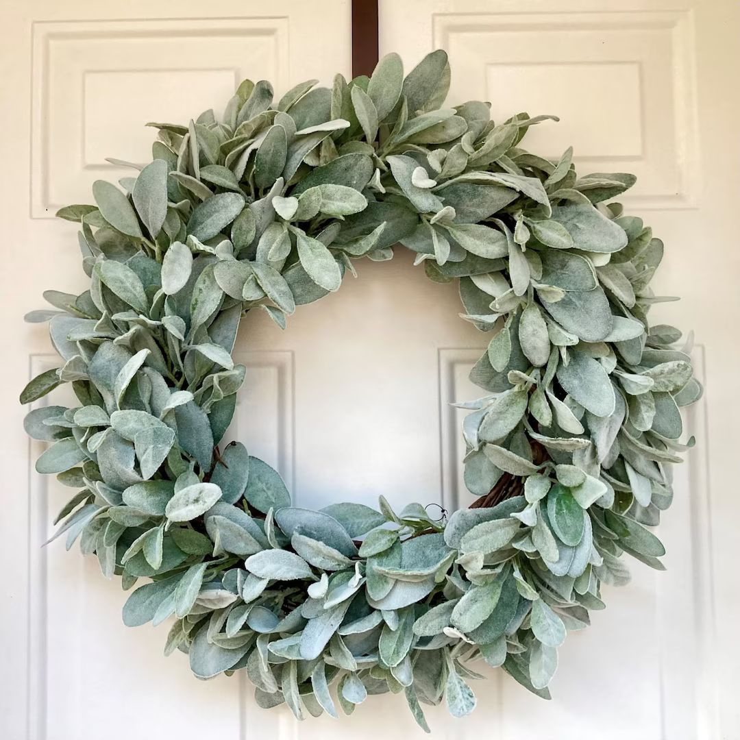 Year-round Lamb's Ear Wreath, Farmhouse Decor, Everyday Wreath for Front Door - Etsy | Etsy (US)