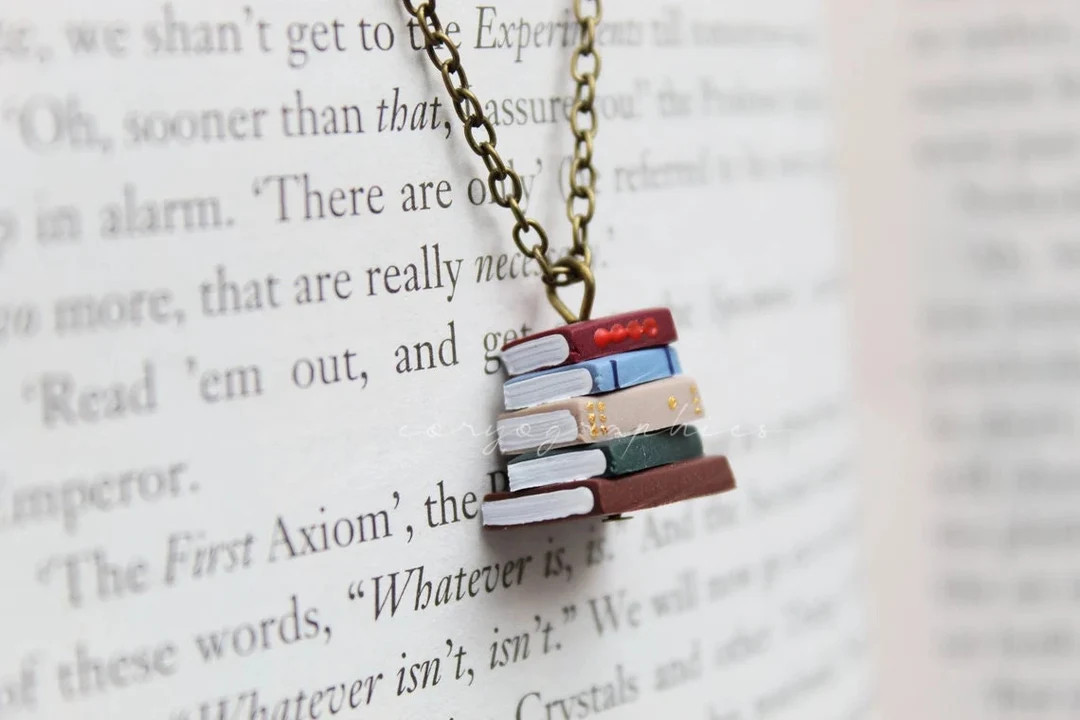 Stack of Books Necklace - Tiny Pile of Books on a Bronze Chain for Bookworms and Booklovers by Co... | Etsy (US)
