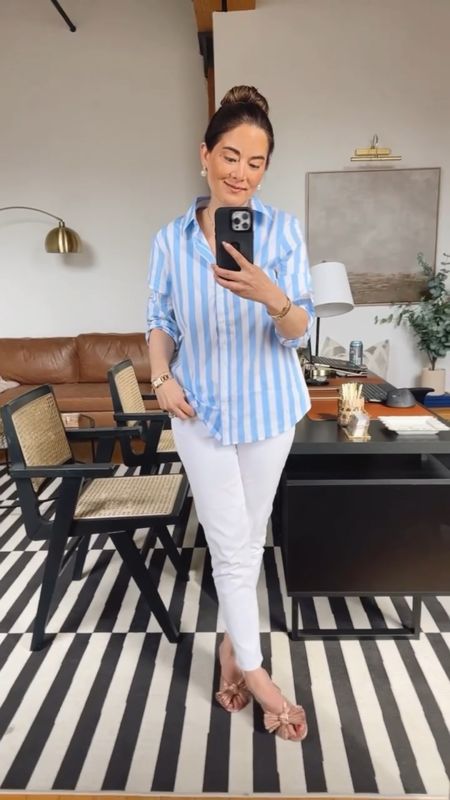 Work outfit and office outfit of the day. Love this striped blouse and white denim with my go-to rose gold heels.

#LTKworkwear #ootd #preppy #LTKFind

#LTKunder100 #LTKshoecrush #LTKSeasonal