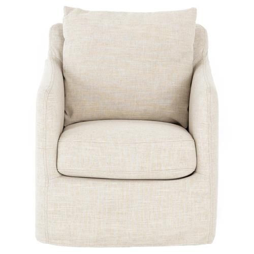 Dayana Modern Classic White Upholstered Mango Wood Swivel Arm Chair | Kathy Kuo Home