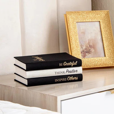 Home Decor Decorative Book - Linen Fabric Decorative Book, Inspirational Design - Bookshelf Decor - Blank Pages, Gold Foil Cover - Comes With Jute Rop | Wayfair North America