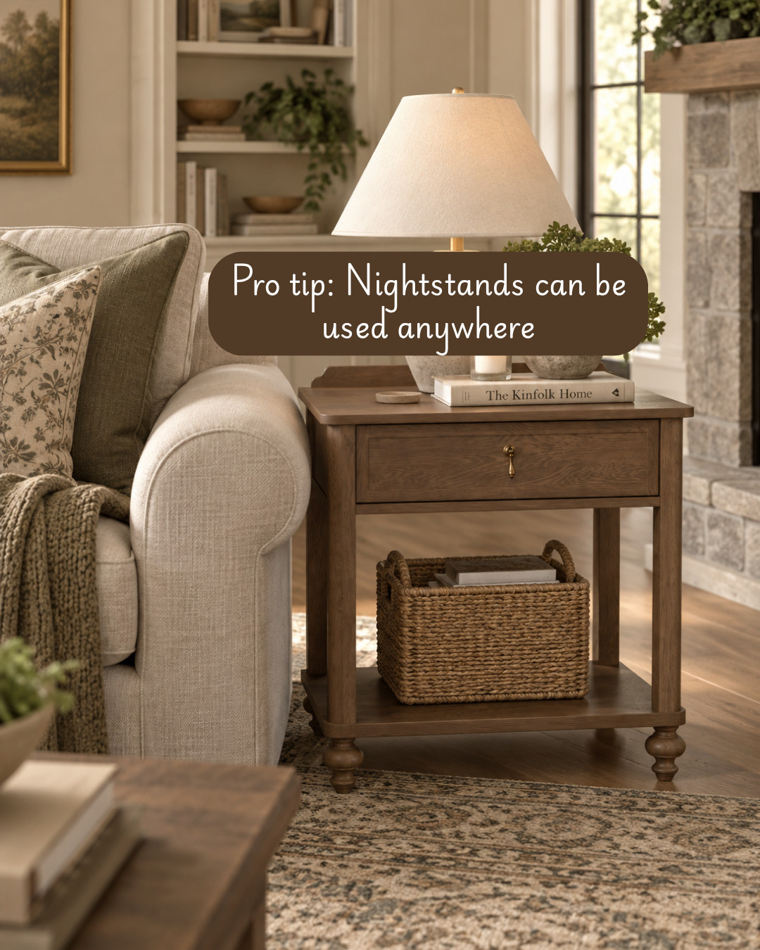 This nightstand is one of those pieces that makes a room feel instantly more collected 🤎 I love the warm wood finish, classic details, and that lower shelf for baskets, books, or extra storage. It would be so pretty tucked beside a sofa, chair, or bed! 

 #LTKHome #LTKSaleAlert