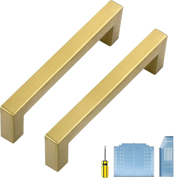 Ravinte 10 Pack 5 Inch Gold Cabinet Pulls Brushed Brass Cabinet Handles Square Gold Hardware for ... | Amazon (US)