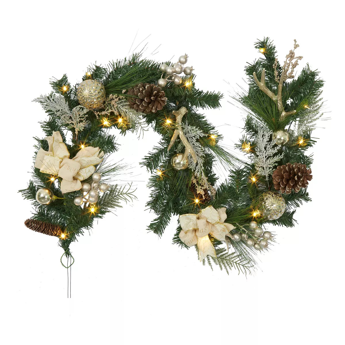 6ft Gold Christmas Garland with Lights, Lighted Xmas Garland with Bows, Flower, Berry Branches | Target
