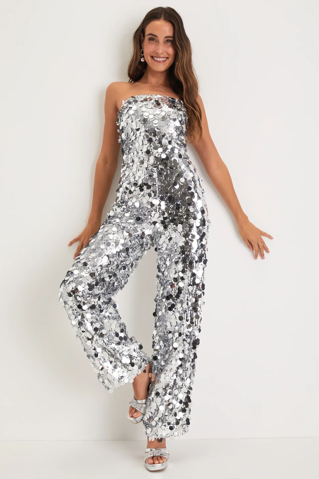 Dazzling Ways Silver Sequin Strapless Jumpsuit | Lulus (US)