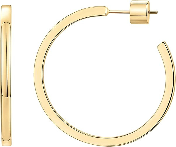 PAVOI 14K Gold Plated Thin Square Edge Open Hoop Earrings for Women | Trendy Lightweight Open Hoo... | Amazon (US)