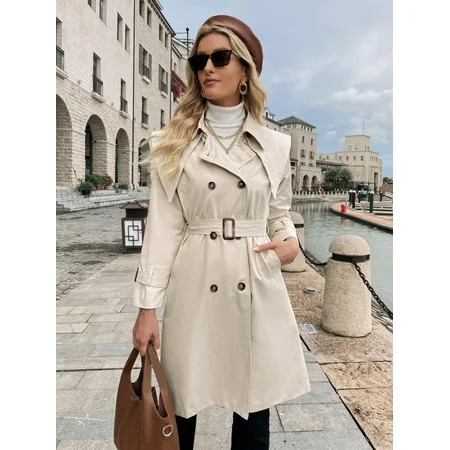 Women s Double Breasted Buckle Sleeve Belted Trench Coat 84011F322112 | Walmart (US)