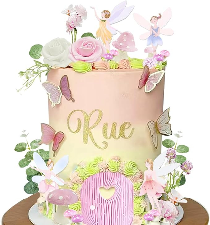 Fairy Cake Topper Flower Mushroom Butterfly Little Fairy Cake Decor for Fairy Theme Party | Amazon (US)