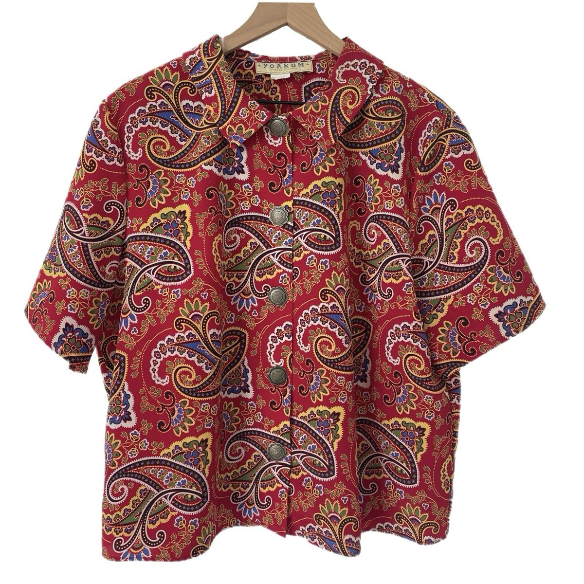 Vintage Double D Ranch Button Blouse Short Sleeve Paisley Western Rodeo Top XL | eBay US