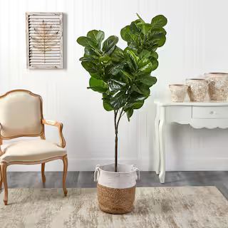 Nearly Natural 6 ft. Green Fiddle Leaf Fig Artificial Tree in Handmade Natural Jute and Cotton Pl... | The Home Depot