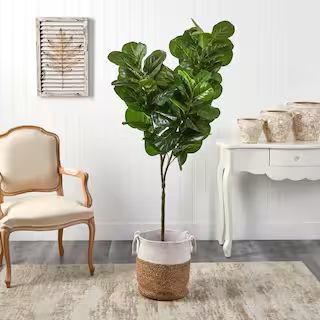 6 ft. Green Fiddle Leaf Fig Artificial Tree in Handmade Natural Jute and Cotton Planter | The Home Depot