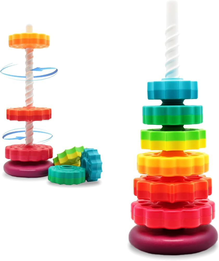 Educational Spinning Stacking Toys, Rainbow Stacking Rings Baby Toy, Toddlers Toys Montessori Sen... | Amazon (US)