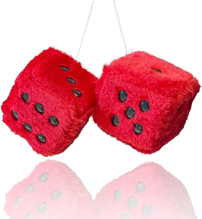 Fuzzy Plush Dice for Car Mirror, Pair of Retro 3” Red Dice with Black Dots for Car Interior Han... | Amazon (US)