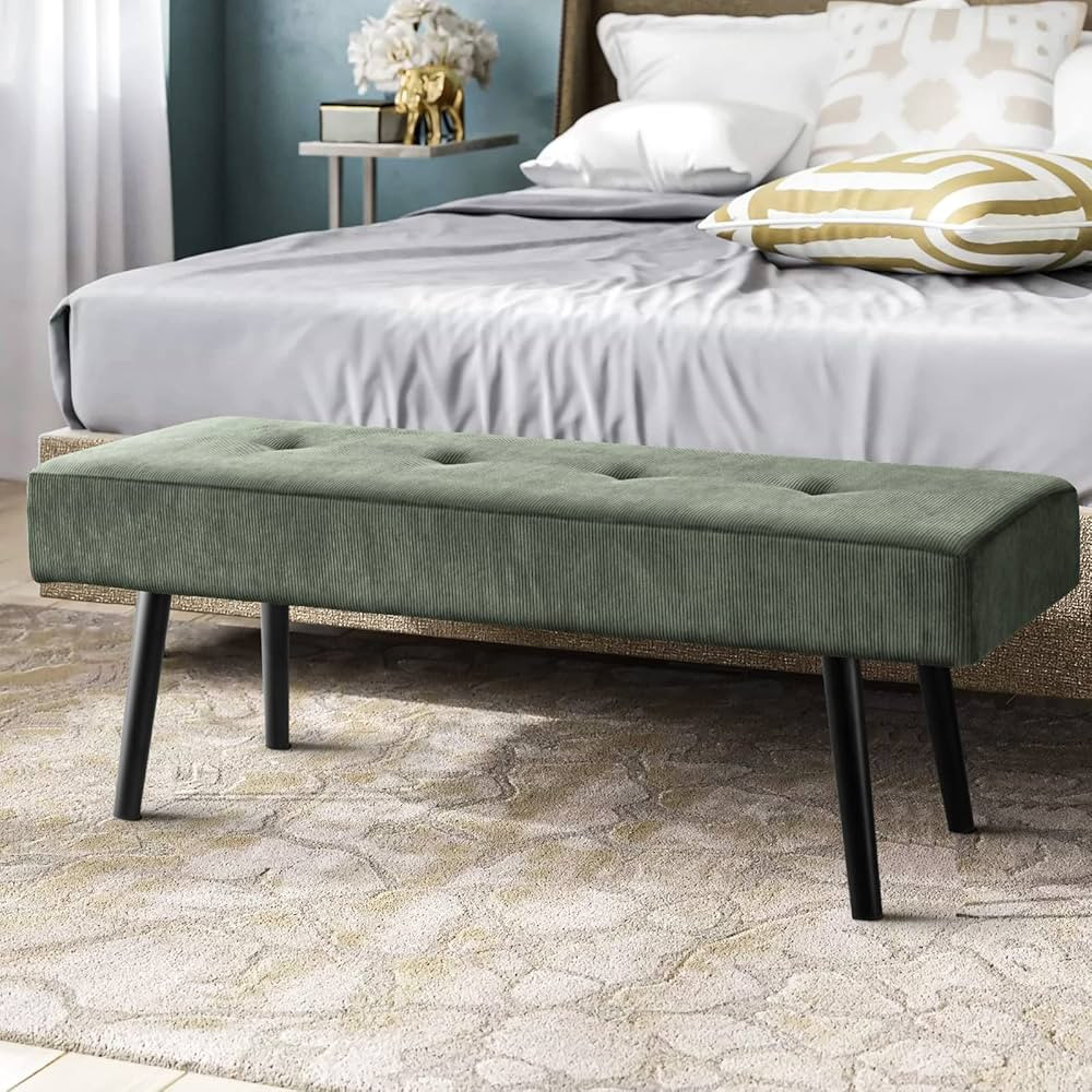 Entryway Bench - Green Bench for Bedroom, Modern Ottoman End of Bed, Corduroy Padded Benches for ... | Amazon (US)