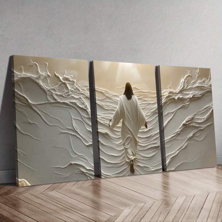 Set Of 3 Wooden Framed Canvas Posters Featuring Religious Art Of Jesus, Perfect For Modern Wall D... | SHEIN