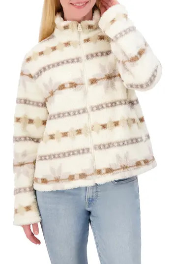 Lucky Brand Geo Print Faux Fur Zip Jacket in Nordic Print at Nordstrom Rack, Size Medium | Nordstrom Rack