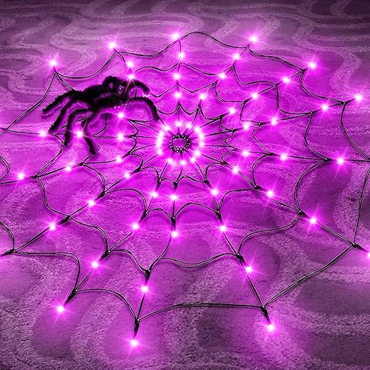 Halloween Decorations Spider Web Lights, 70 LED 8 Modes Battery Operated Waterproof Net Lights wi... | Amazon (US)