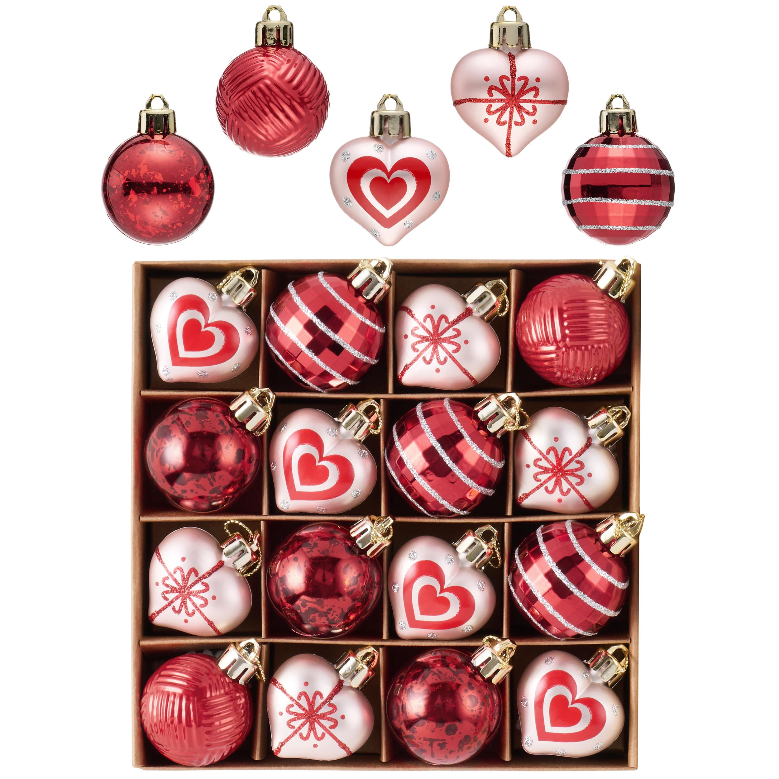 Valery Madelyn 16Pcs Valentines Heart Shaped Ornaments Gift Pack, Christmas Craft Painted Tree De... | Amazon (US)