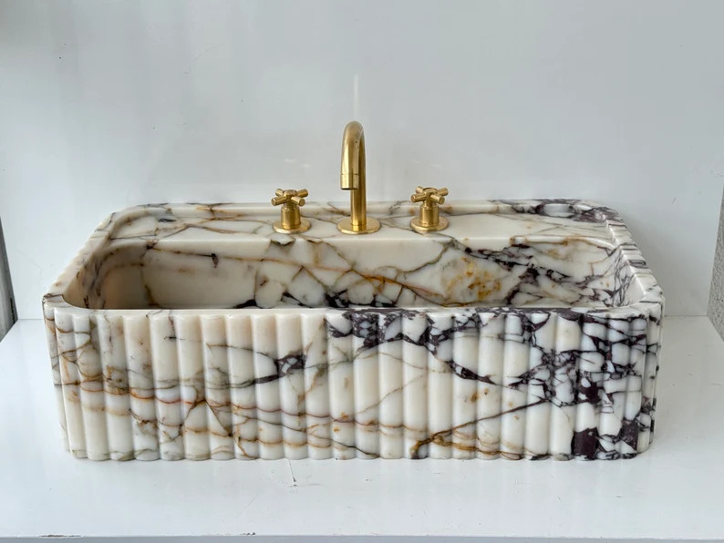 Calacatta Viola Marble Sink With Ribbed on Three Side, Marble Sink, Custom Order Marble Sink, Han... | Etsy (US)