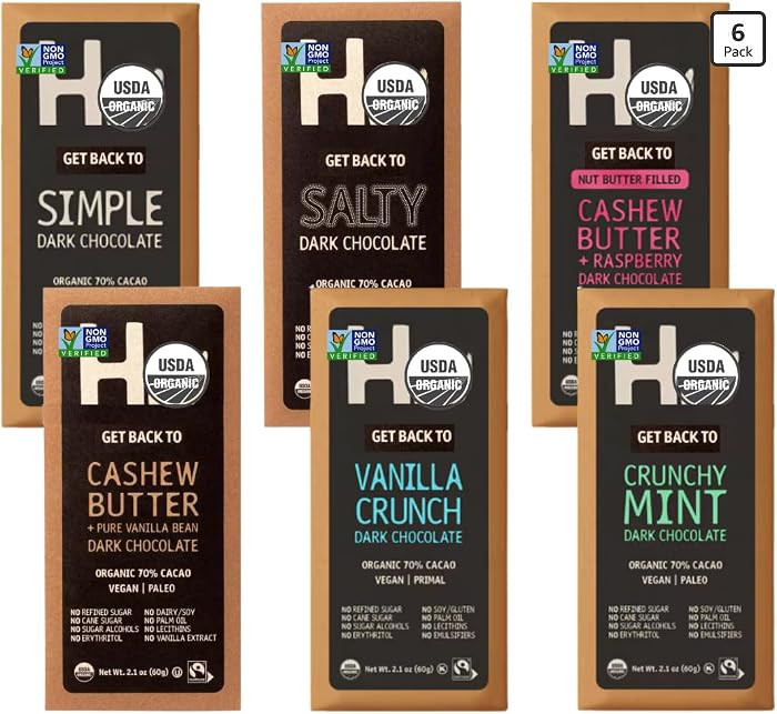 Dark Chocolate Bar Variety Pack, 6 Flavors 2.1 Oz Bars - Healthy Snack, Vegan, Paleo, Gluten-Free... | Amazon (US)