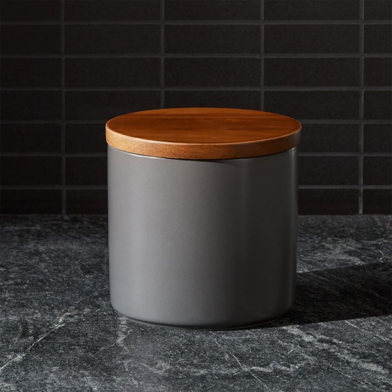 Silo Steel Grey 32 Oz. Wood Lid Canister Steel + Reviews | Crate and Barrel | Crate & Barrel