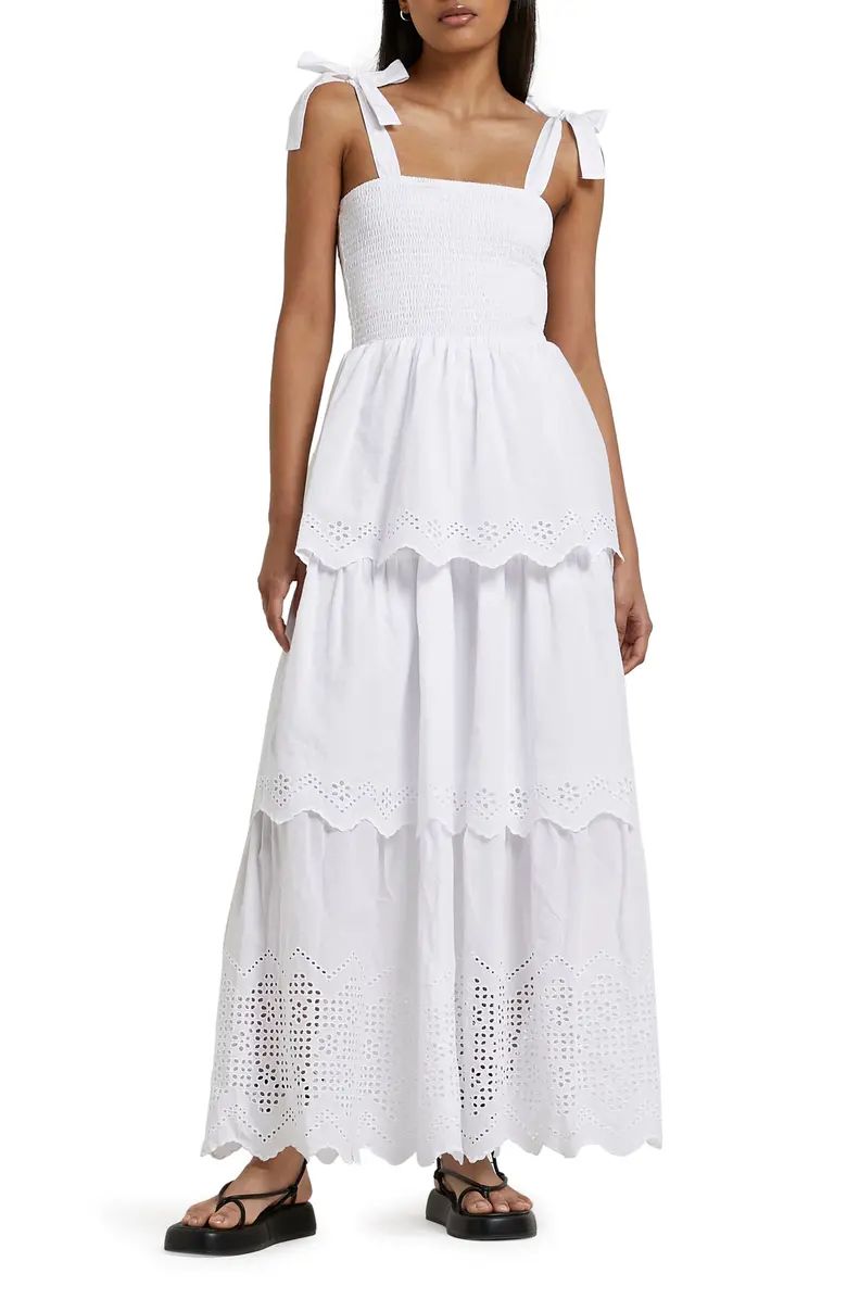 River Island Loci Broderie Smocked Bodice Sundress | Nordstrom | Nordstrom