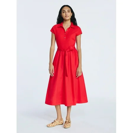 Free Assembly Women's and Women's Plus Belted Mixy Polo Midi Dress with Short Sleeves, Sizes XS-4X | Walmart (US)
