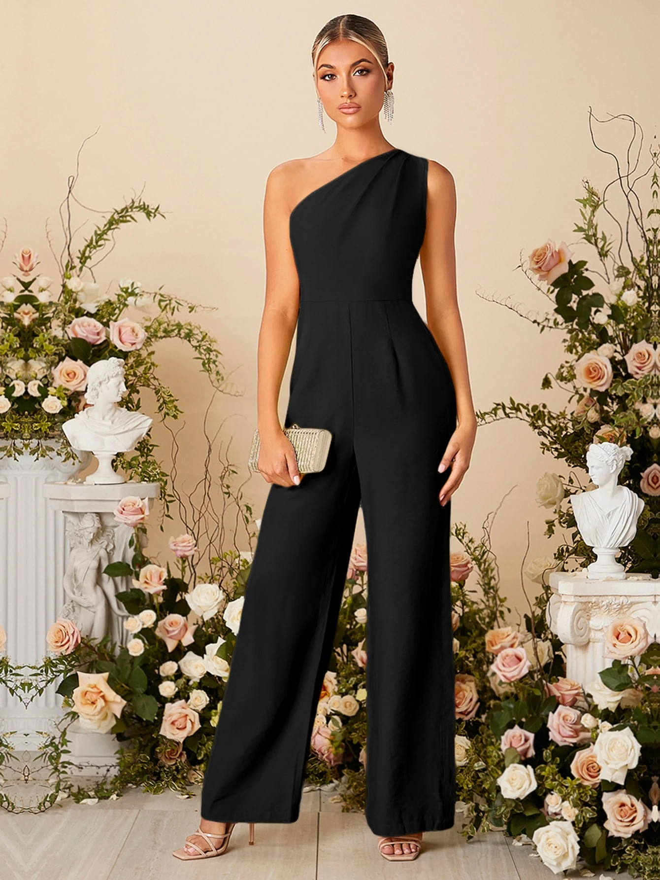 SHEIN Belle One Shoulder Wide Leg Jumpsuit | SHEIN