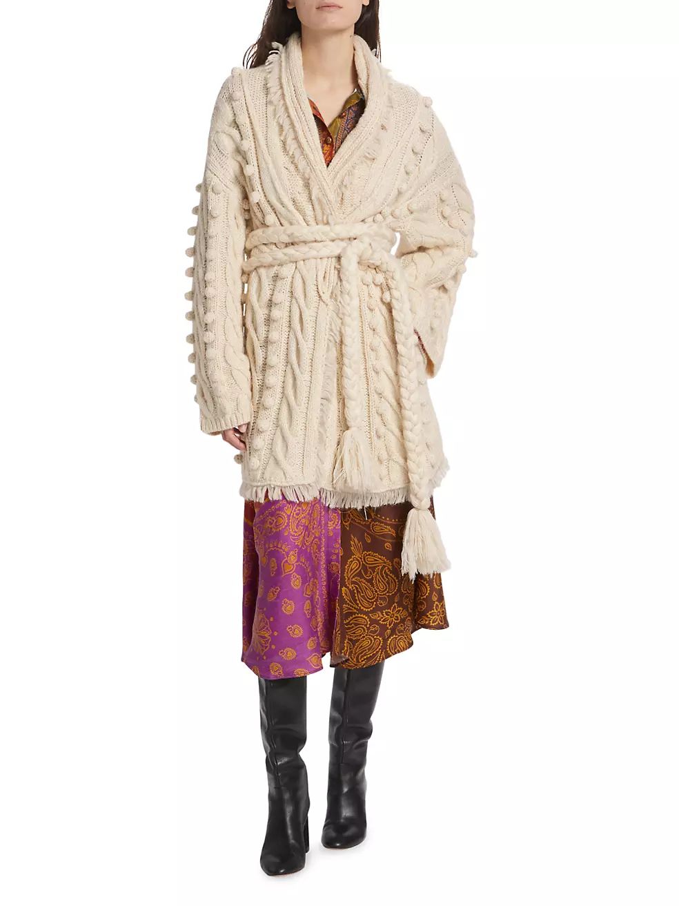 Belted Cable-Knit Long Cardigan | Saks Fifth Avenue
