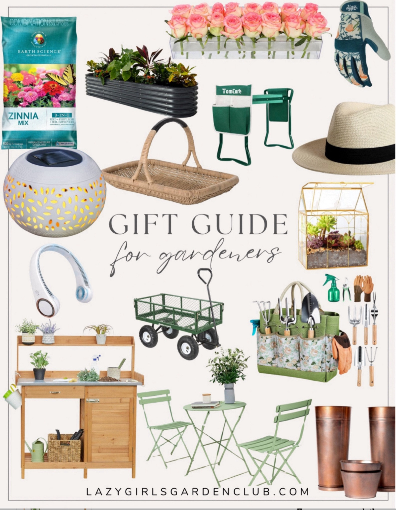 Gift guide for gardeners! A great idea list for Christmas for those who love to garden 🌸

Solar lantern, raised garden beds, gold glass terrarium, gardening hat, gardening tool kit, garden gloves, gardening wagon, garden kneeler, bistro patio set, gardening tool bench/organizer, zinnia seed mix, harvesting basket, copper planters  

#LTKSeasonal #LTKGiftGuide #LTKFindsUnder100