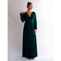Velvet Maxi Dress, Wedding Guest Mother Of The Bride Long Sleeves Bridesmaid Formal Dark Green Dress | Etsy (US)