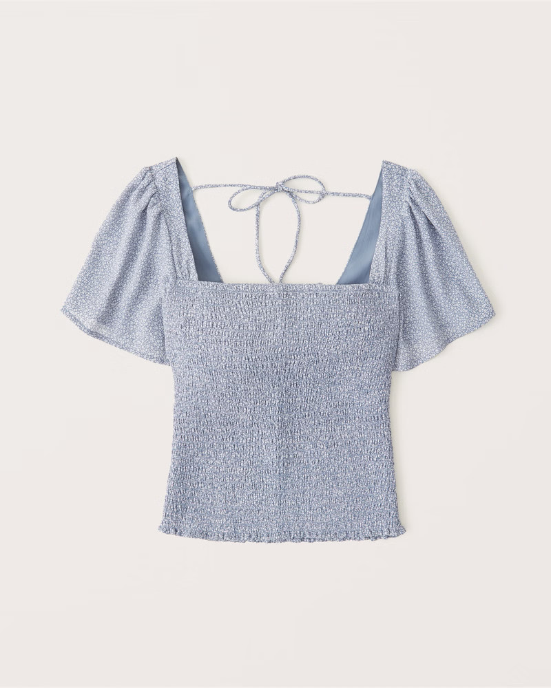 All-Over Smocked Flutter Sleeve Top | Abercrombie & Fitch (US)