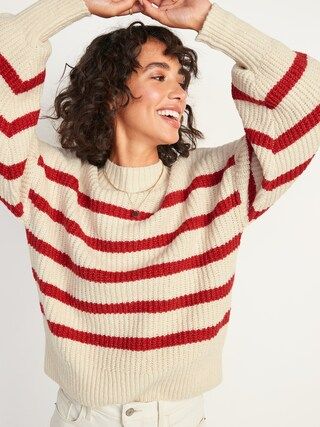 Mock-Neck Striped Shaker-Stitch Sweater for Women | Old Navy (US)