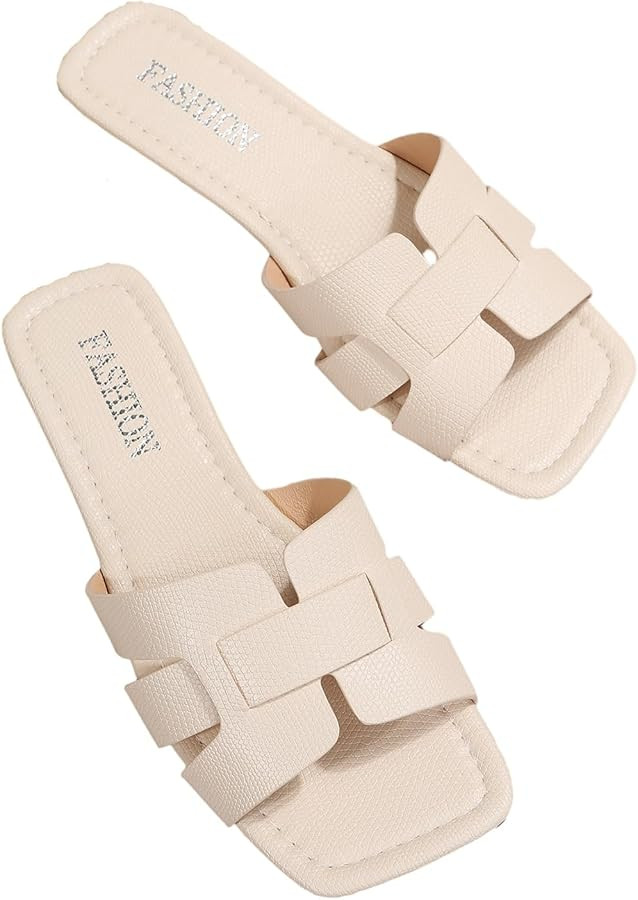 GORGLITTER Women's Crocodile Embossed Flat Sandals Cross Strappy Open Toe Slide Sandals | Amazon (US)