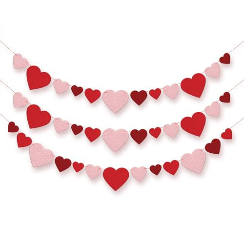 KatchOn, Felt Valentines Day Garland - No DIY, 3 String, 8.2 Feet | Red Heart Garland, Galentines Day Decorations | Valentine, Heart Decorations | Valentines Banner, Valentines Day Decorations | Amazon (US)