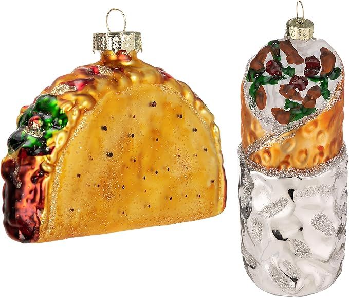 JOYIN Christmas Glass Blown Ornament Taco and Burrito Set Handcrafted Christmas Tree Decoration C... | Amazon (US)
