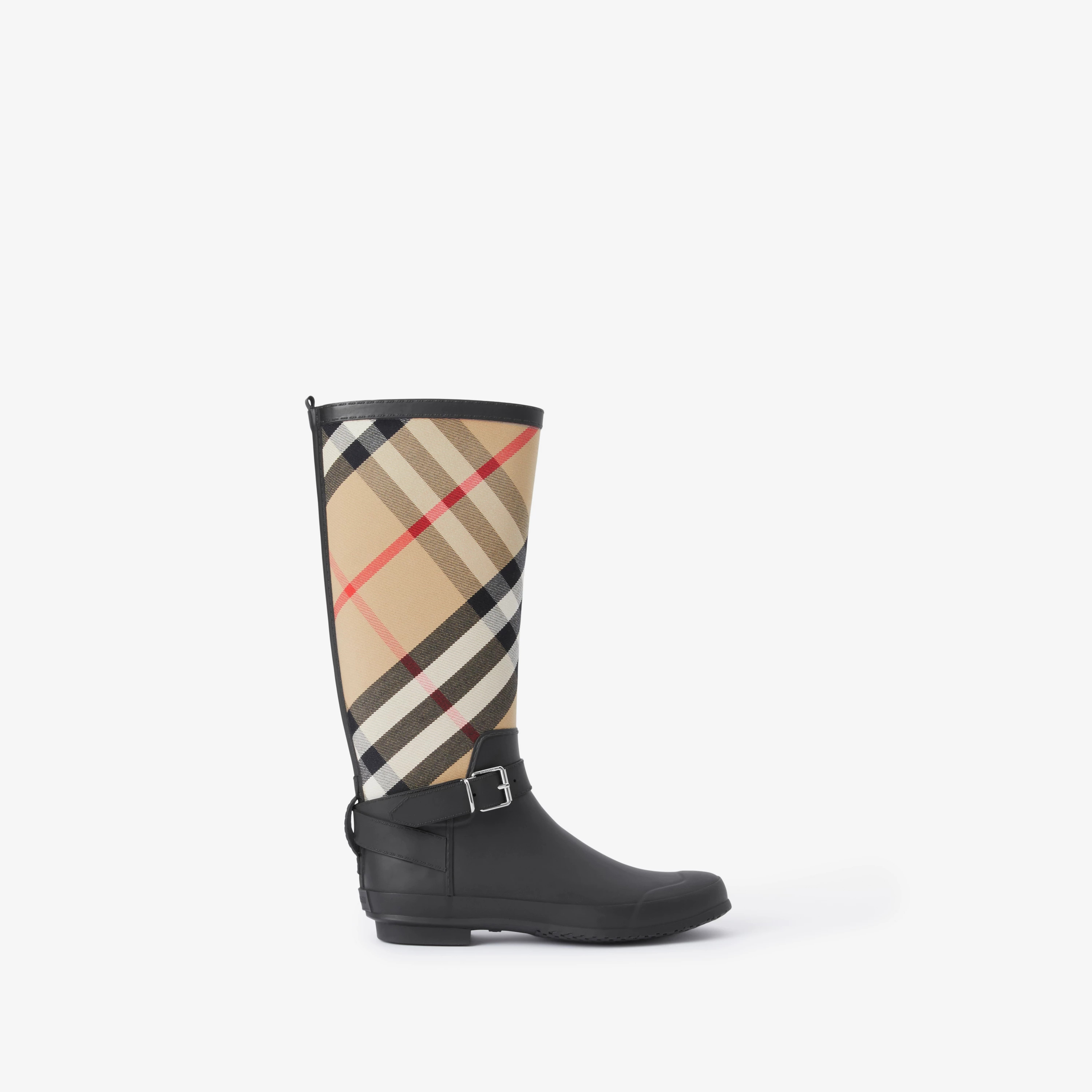 Strap Detail House Check and Rubber Rain Boots in Black/archive Beige - Women | Burberry® Offici... | Burberry (US)