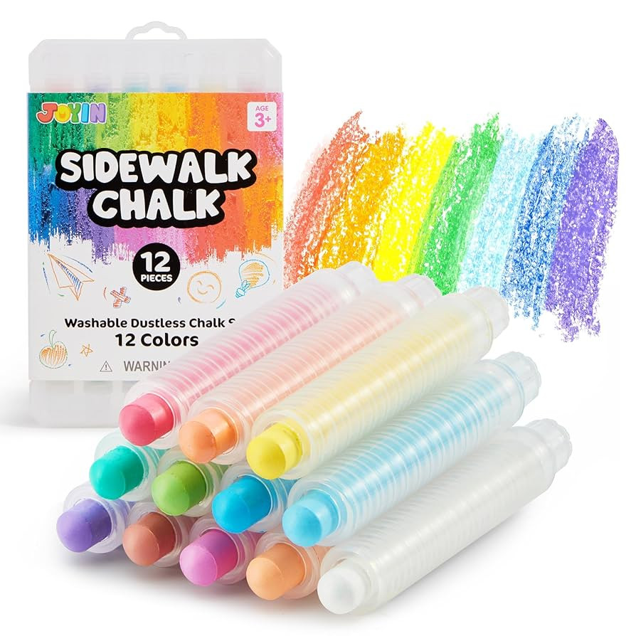 JOYIN 12 PCS Dustless Sidewalk Chalk for Kids with Holder, 12 Colors, Non-toxic Washable Colored ... | Amazon (US)