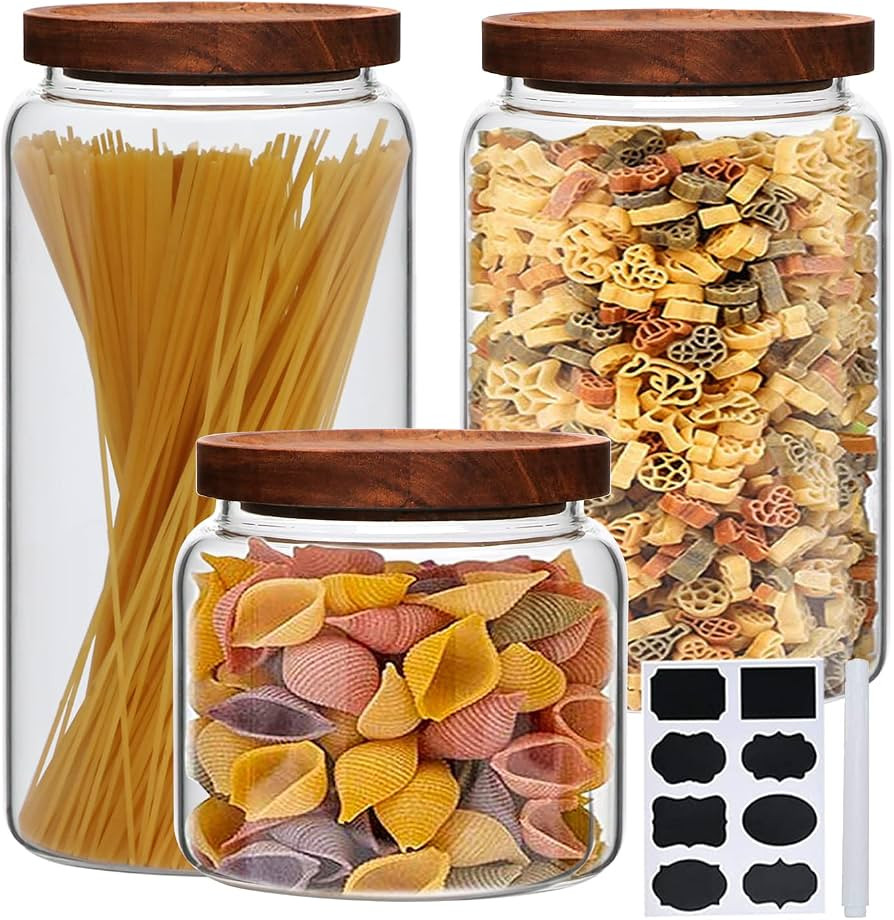 Datttcc Glass Canister set, Large Glass Jars with Airtight Lid Set of 3,Glass Food Containers Woo... | Amazon (US)