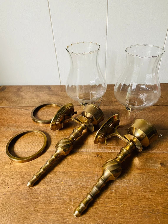 Vintage Candle Wall Sconces/ Clear Glass Globes/solid - Etsy | Etsy (US)
