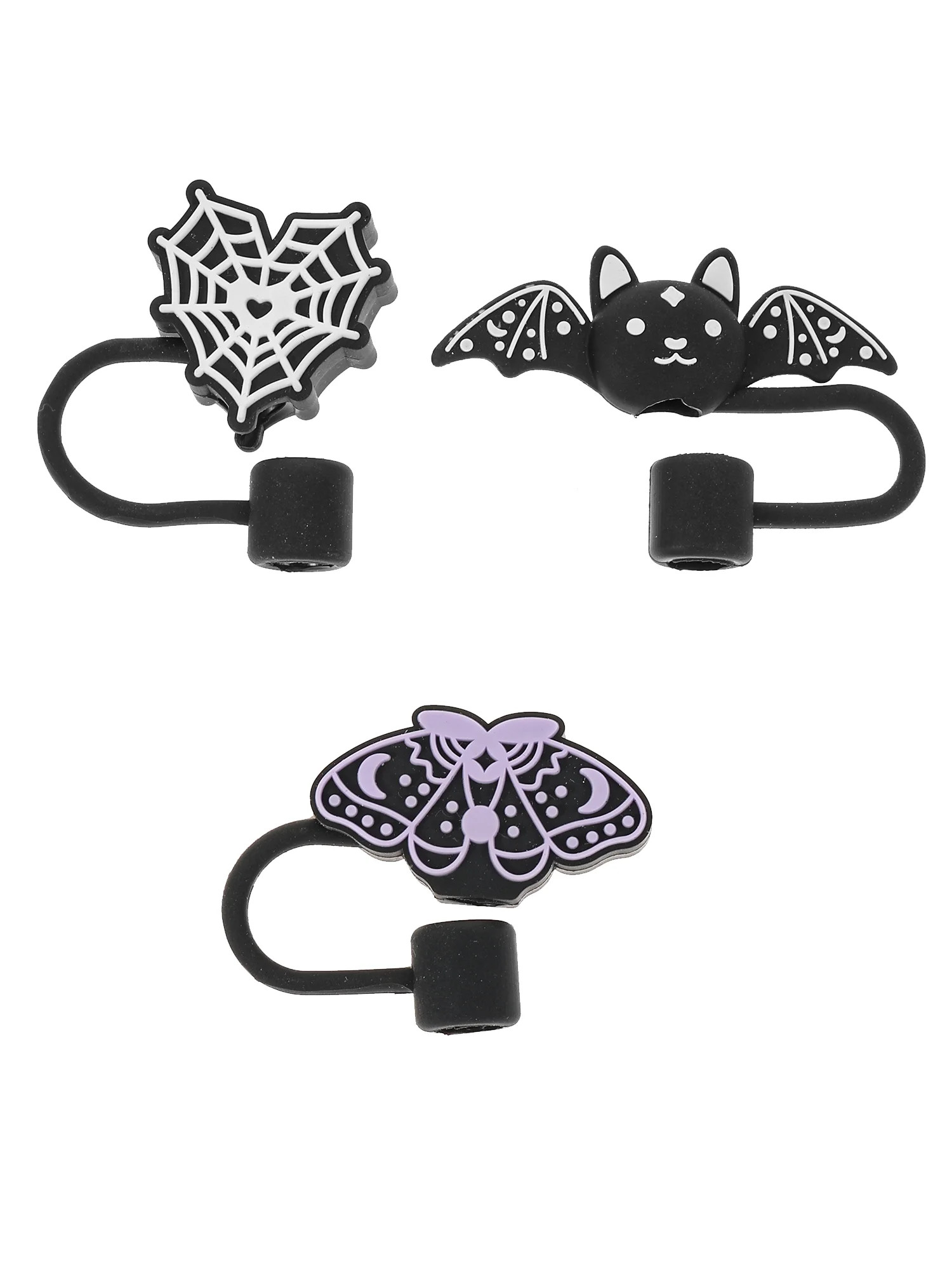 Way to Celebrate Halloween Novelty Silicone Straw Topper Set, Black, 3 Pieces | Walmart (US)