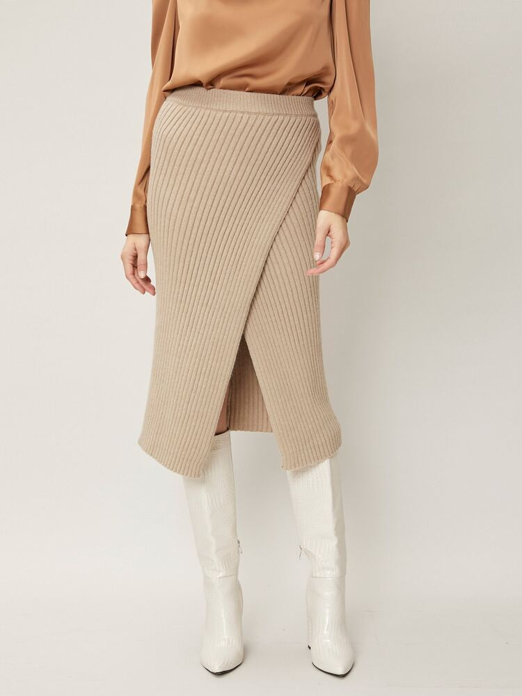 MOTF PREMIUM WOOL BLEND WRAP KNIT SKIRT | SHEIN