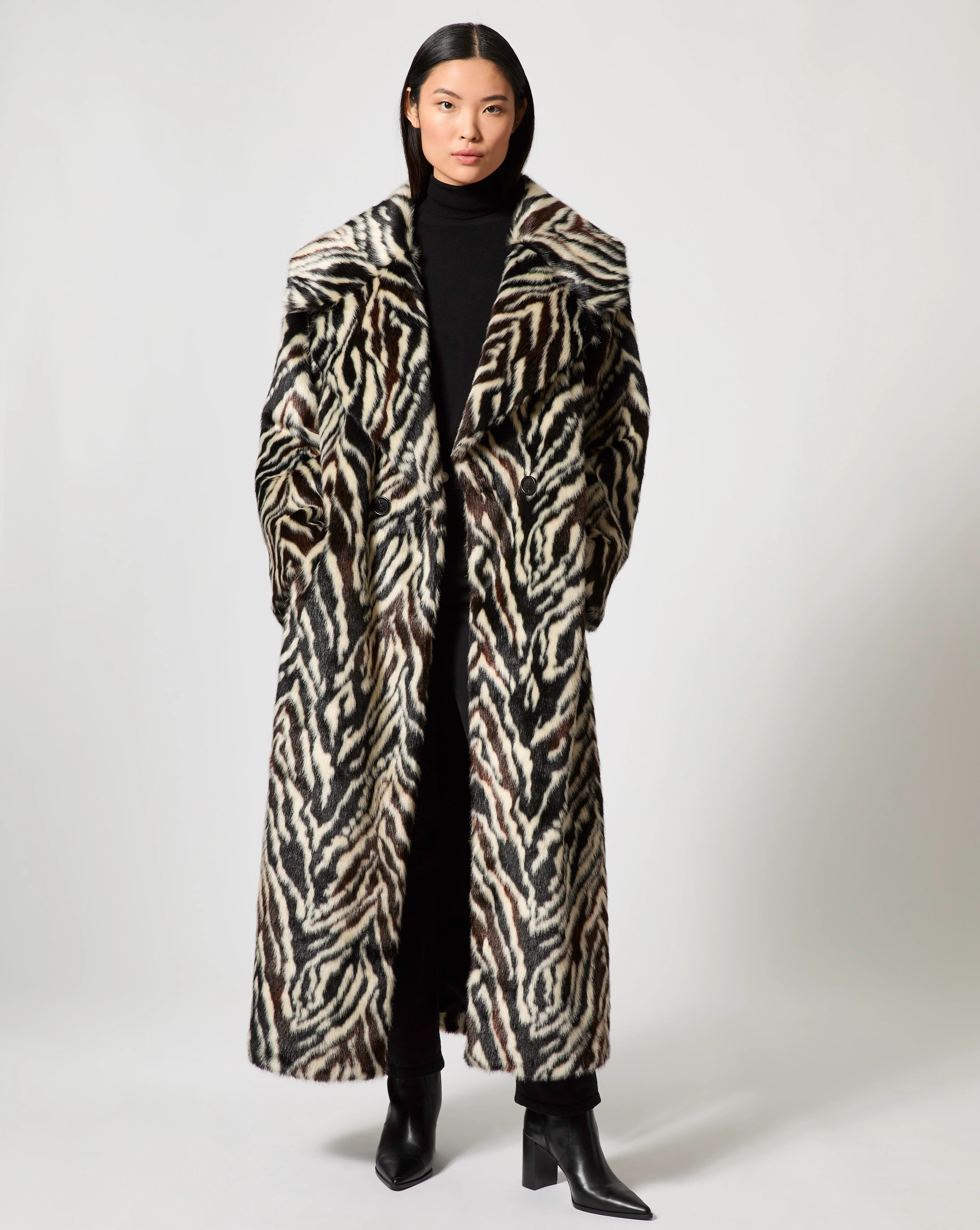 Adrienne Landau Zebra Printed Faux Fur Coat | Adrienne Landau