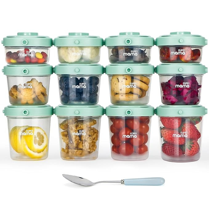 SUPERMAMA Plastic Baby Food Containers 12 Set(2/4/7oz),Stackable Baby Food Storage Containers wit... | Amazon (US)