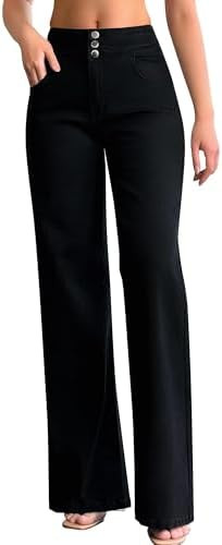 roswear Women's Wide Leg Jeans Casual High Waisted Stretch Baggy Loose Denim Pants | Amazon (US)