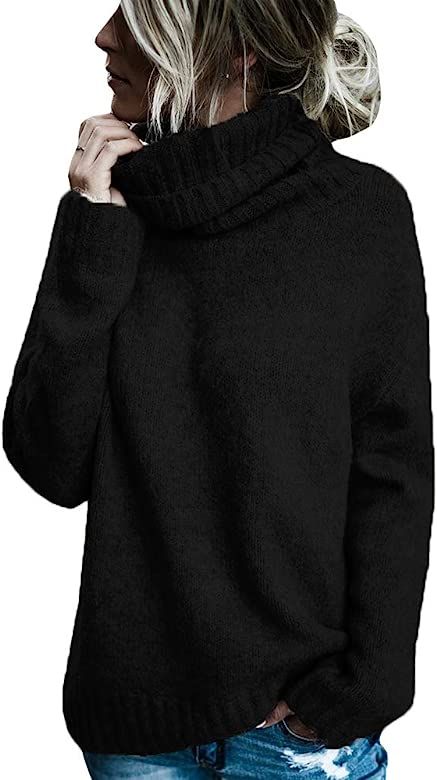 Womens Sweaters Casual Turtleneck Long Sleeve Soft Knitted Sweater Pullover | Amazon (US)