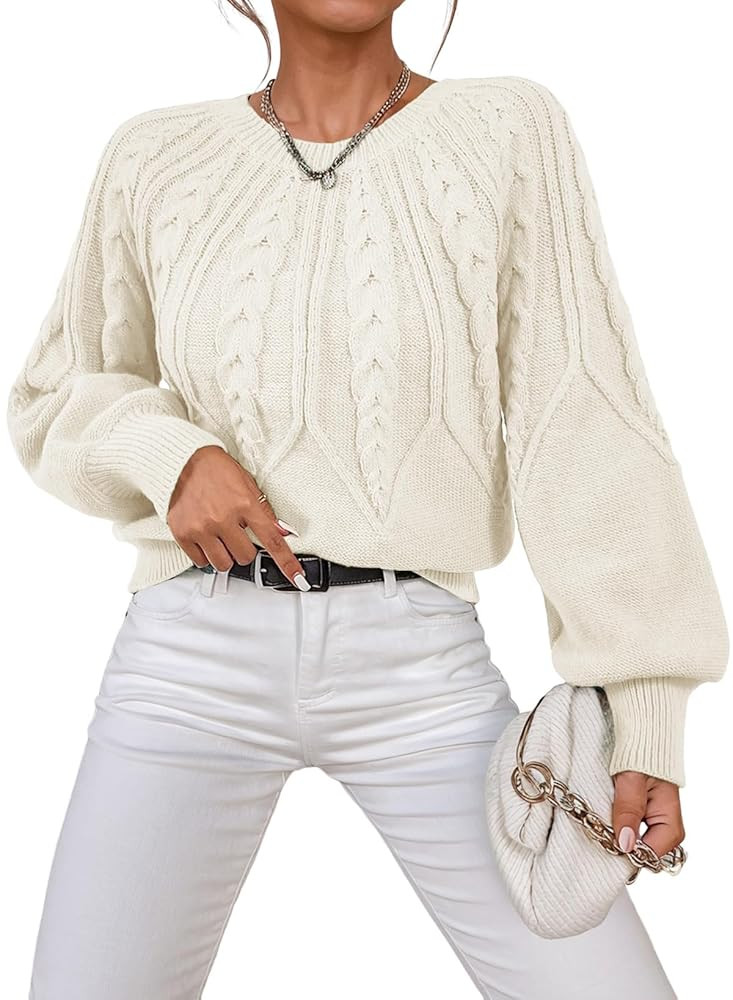 Dokotoo Womens Sweaters Crewneck Long Sleeve Cable Knit Chunky Sweater Tops Fashion 2025 Fall Out... | Amazon (US)