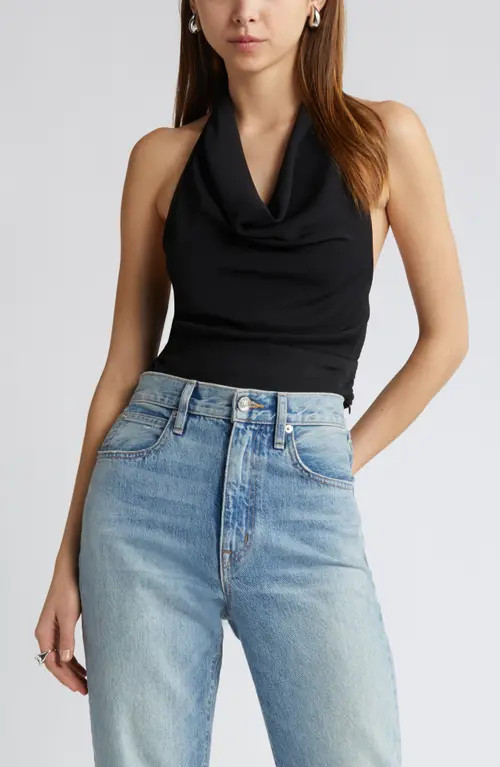 Open Edit Cowl Neck Halter Top in Black at Nordstrom, Size Large | Nordstrom