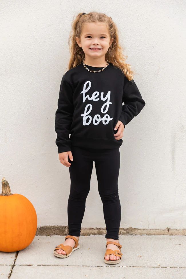 Hey Boo Black Kids Graphic Sweatshirt | The Pink Lily Boutique