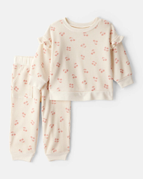 Baby Girl 2-Piece Cherry Fruit Print Long-Sleeve Tee & Pant Set - Ivory | Carter's Inc